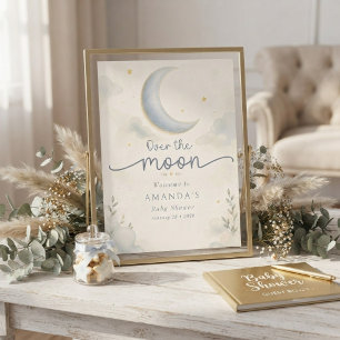 Poster Lua e Estrelas Sobre a lua Chá de Bebê
