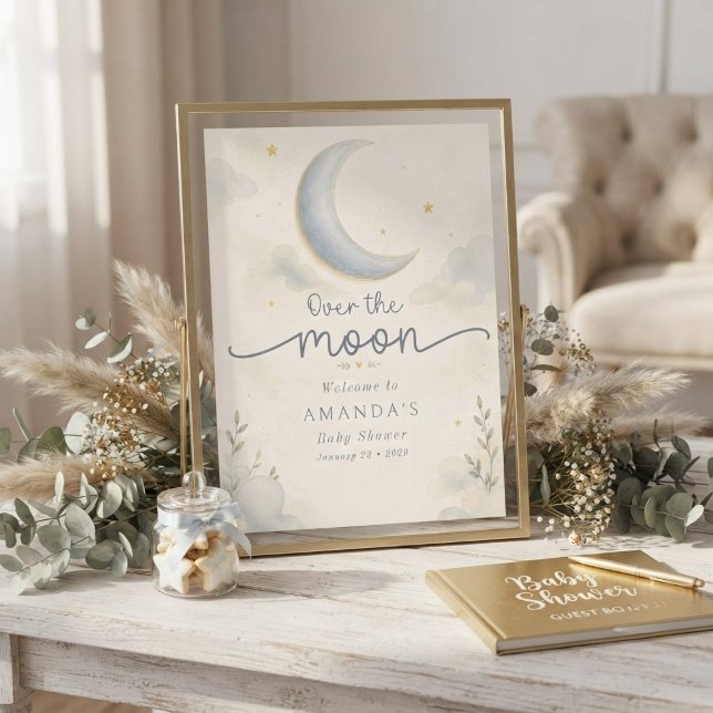 Poster Lua e Estrelas Sobre a lua Chá de Bebê (Criador carregado)