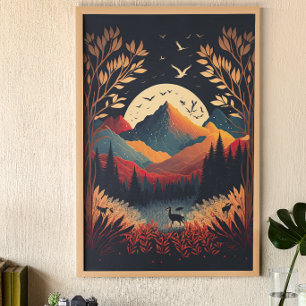 Poster Lua e Montanhas Coloridas com Arte Ai Meadow