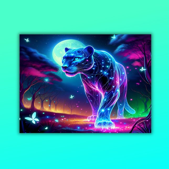 Poster Lua e Panther Neon Holográfico Coloridos | (Criador carregado)