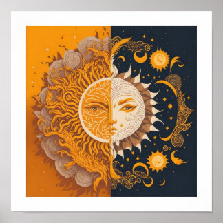 Poster Lua e Sol, esotérica, fã de boho de astrologia