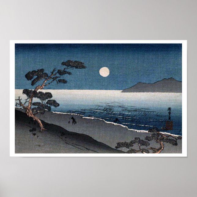 Poster Lua e Solitário Shore, Hiroshige, Ukiyo-e (Frente)
