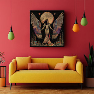 Poster Lua egípcia Deus Khonsu Abstrato Rainbow Black