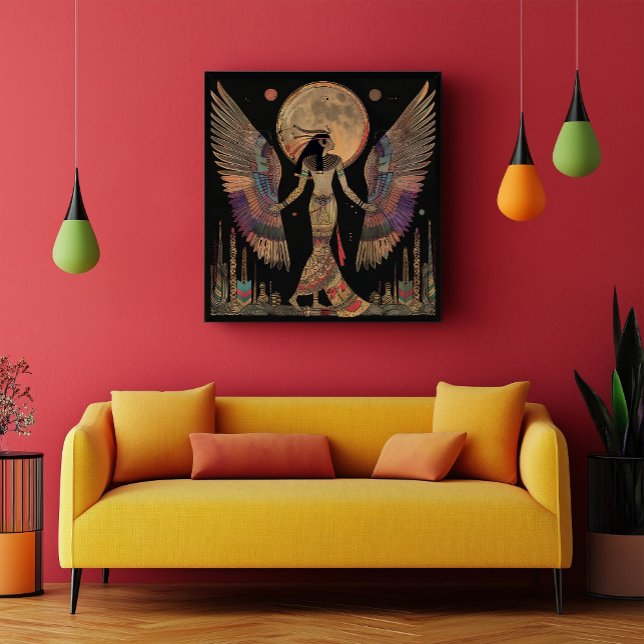 Poster Lua egípcia Deus Khonsu Abstrato Rainbow Black (Criador carregado)