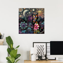 Poster Lua Floral do Southwest Coyote Animal