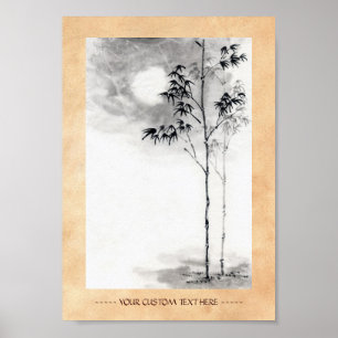 Poster Lua japonesa clássica do bambu da arte da pintura