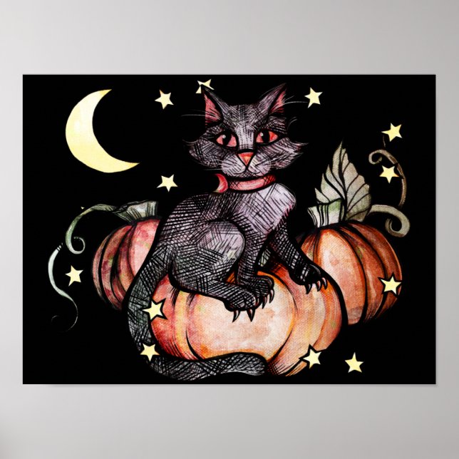 Poster Lua Preta de Abóbora de Gato (Frente)