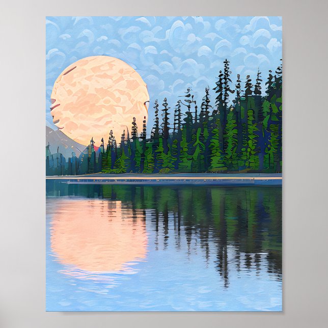 Poster Lua Refletindo sobre um lago (Frente)
