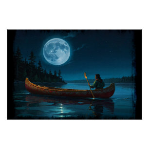 Pôster Lua sobre a ilha de Vancouver e a canoa