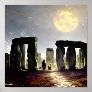 Poster Lua Sobre Arte Digital Stonehenge