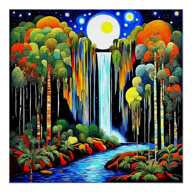 Pôster Lua sobre cachoeira (Frente)