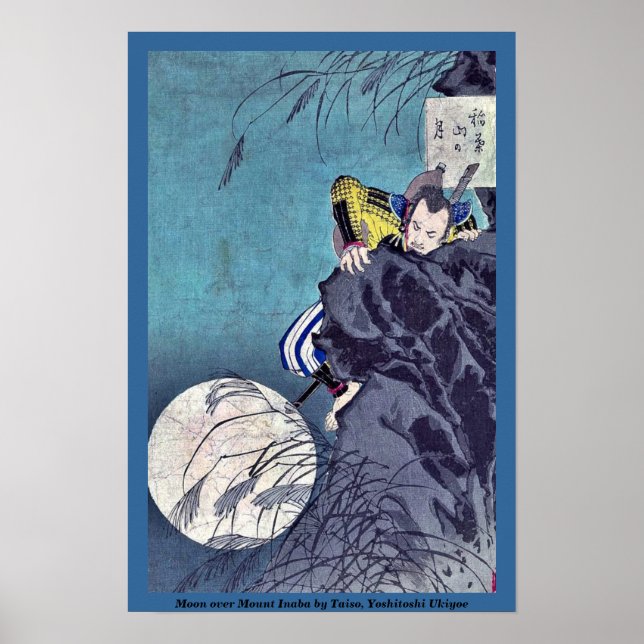 Pôster Lua sobre Monte Inaba por Taiso, Yoshitoshi Ukiyoe (Frente)