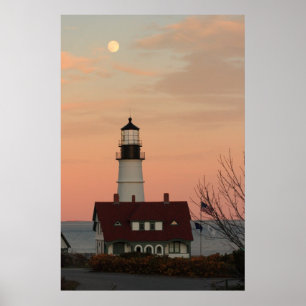 Pôster Lua sobre o farol principal de Portland