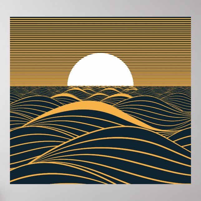 Poster Lua-sol estilizada, ilustração do mar escuro. (Frente)