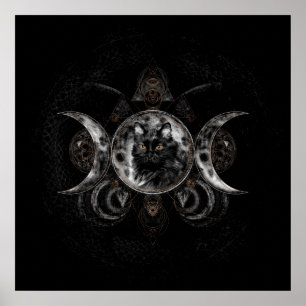 Poster Lua tripla - Gato preto