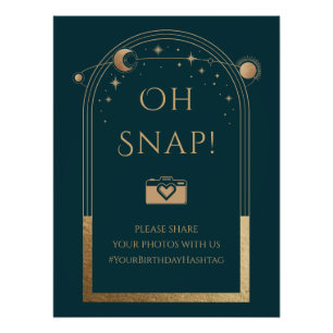 Pôster Lua Verde Celestial, Dourada Sol Stars Oh Snap