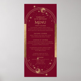 Poster Lua Vermelha Celestial Dourada Sol Estrelas aniver