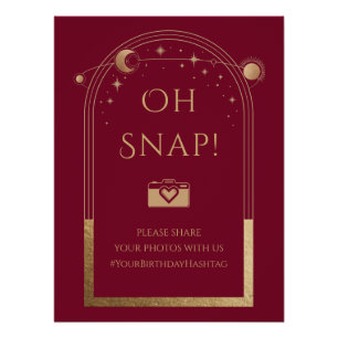 Pôster Lua Vermelha Celestial Dourada Sol Stars Oh Snap