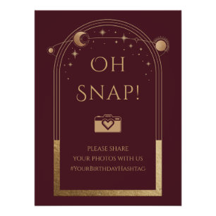 Pôster Lua Vermelha Celestial Dourada Sol Stars Oh Snap