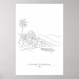 Poster Luang Prabang Laos Arte de Linha Minimalista