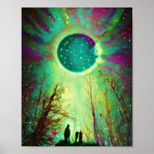 Poster Luas de estrelas e luzes de norte