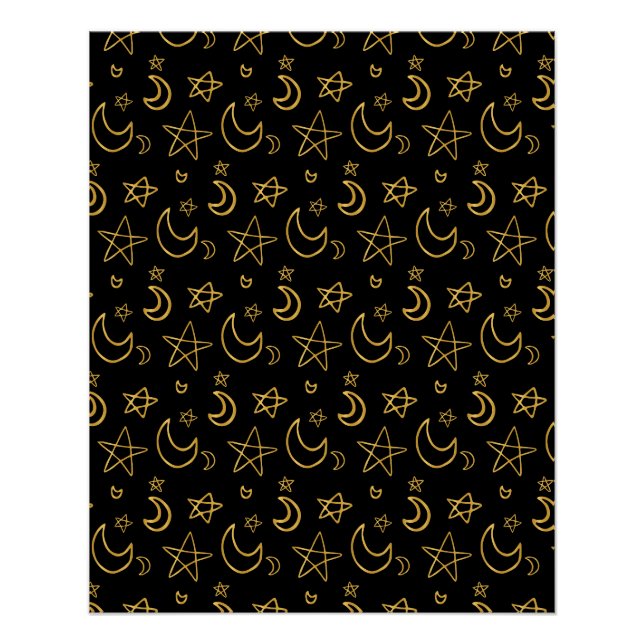 Pôster Luas e estrelas Dourado padrão (Frente)