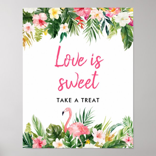 Poster Luau Flamingo Tropical Love Is Sweet Favense Sinal (Frente)