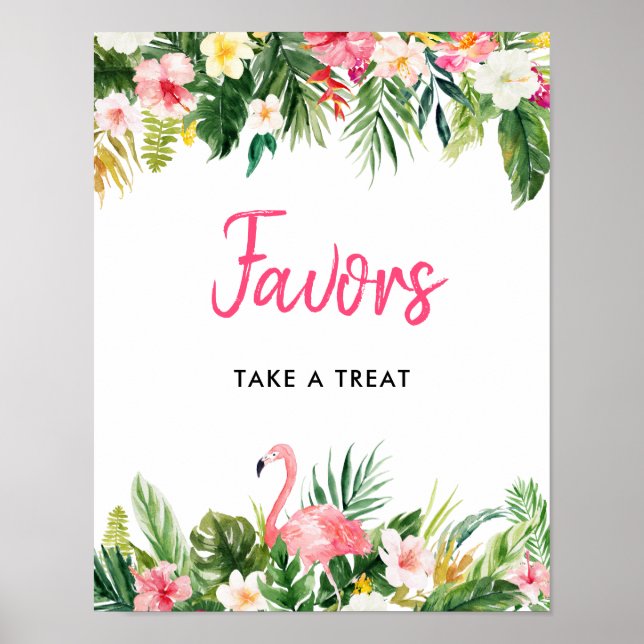 Poster Luau Flamingo Tropical Party Favor Sinal (Frente)