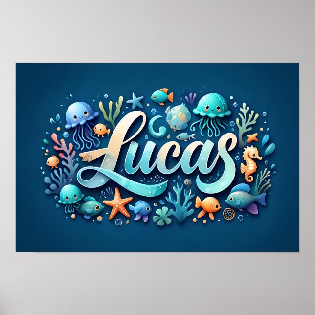 Poster Lucas Ocean Nursery Underwater Animais do Mar Subm (Frente)
