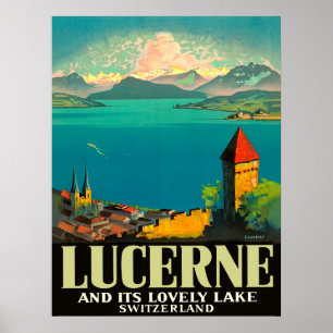 Poster Lucerna, suiça, vista no lago e mountins