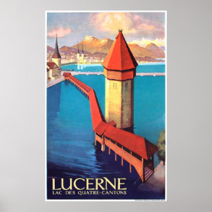 Poster Lucerna, suiça, vista no lago e uma torre,