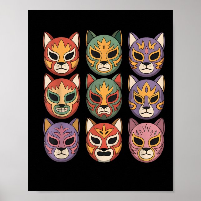 Poster Lucha Libre Cat Mask Funny Luchador Mask Gato  (Frente)
