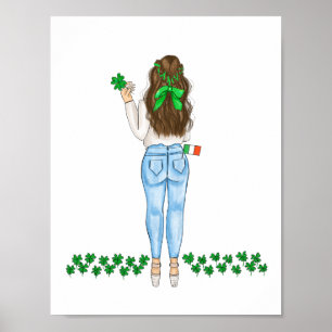 Poster Lucky Irish Female Four Leaf Clover Art