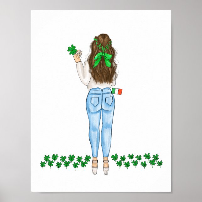 Poster Lucky Irish Female Four Leaf Clover Art (Frente)
