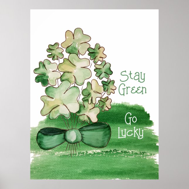 Poster Lucky Shamrock Clover Watercolor (Frente)