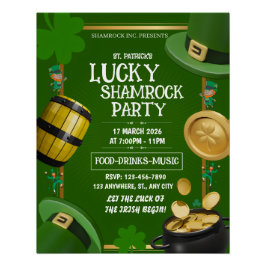 Pôster Lucky Shamrock Party St. Paddy's Day Customizable
