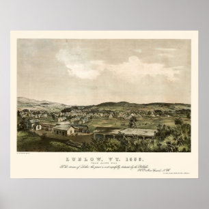Pôster Ludlow, mapa panorâmico do VT - 1859