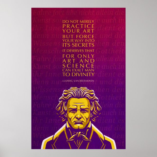 Poster Ludwig van Beethoven Citação: Não Apenas Pratique (Frente)