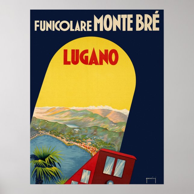 Poster Lugano, Suiça, paisagem sob arca (Frente)