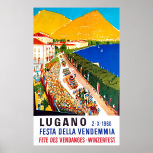Poster Lugano, vista real. Multidão pessoas no festival d
