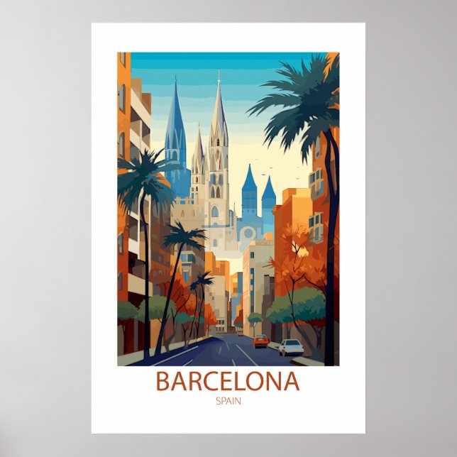 Poster Lugares de Viagem Famosos da Espanha de Barcelona (Frente)