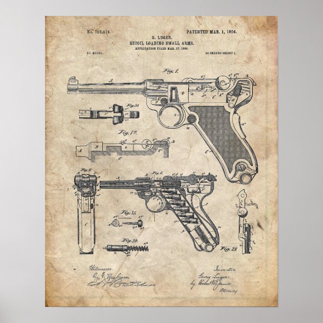 Poster Luger Pistol Parabellum Patente (Frente)