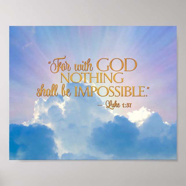 Poster Luke 1:37 Com Deus Nada Impossível Imprimir Tela (Frente)