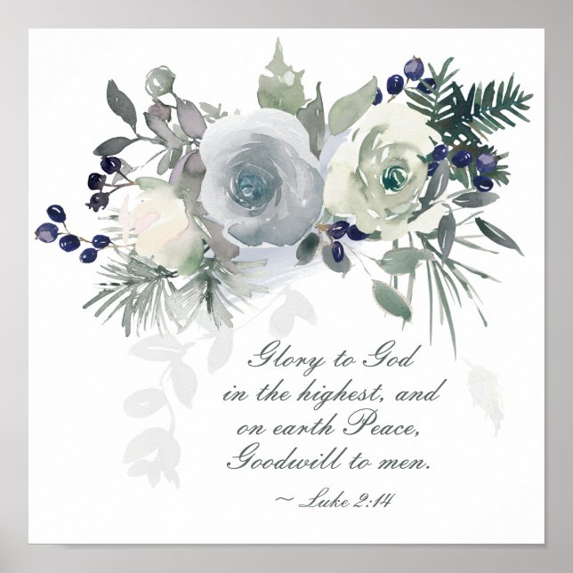 Poster Luke 2:14 "Glória a Deus" White Rose Natal (Frente)