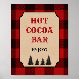 Poster Lumberjack Hot Cocoa Bar Sinal de Xadrez Vermelha