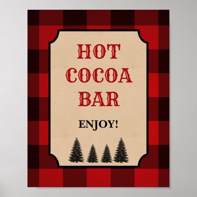 Poster Lumberjack Hot Cocoa Bar Sinal de Xadrez Vermelha (Frente)