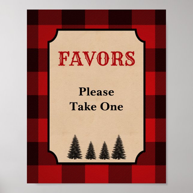 Poster Lumberjack Party Favor Sinal Xadrez Vermelha (Frente)