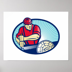 Pôster Lumberjack Sawyer Logger Woodcutter Retro