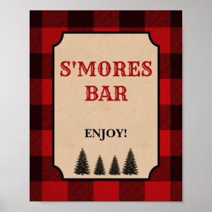Poster Lumberjack S'mores - Sinal de Bar - Xadrez Vermelh