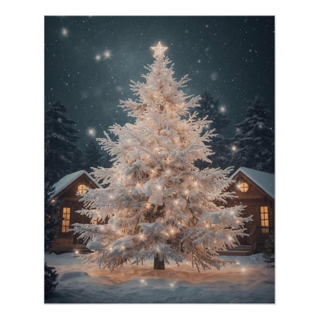 Pôster Lumineo White Christmas Tree & Cabins Poster (Frente)